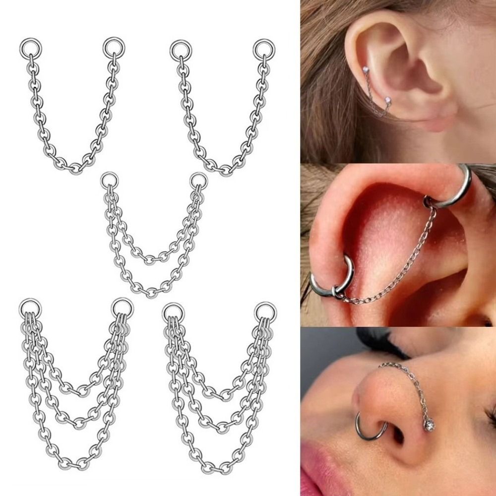 Body Jewelry Piercing - Титановая цепочка для носа, трехслойная, двойная,