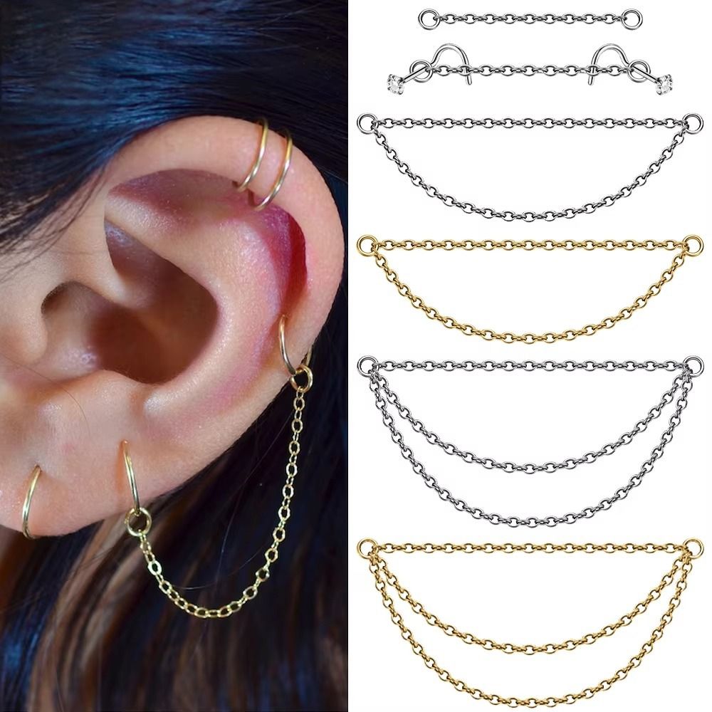 Body Jewelry Piercing - Модная титановая цепочка для носа, двойная